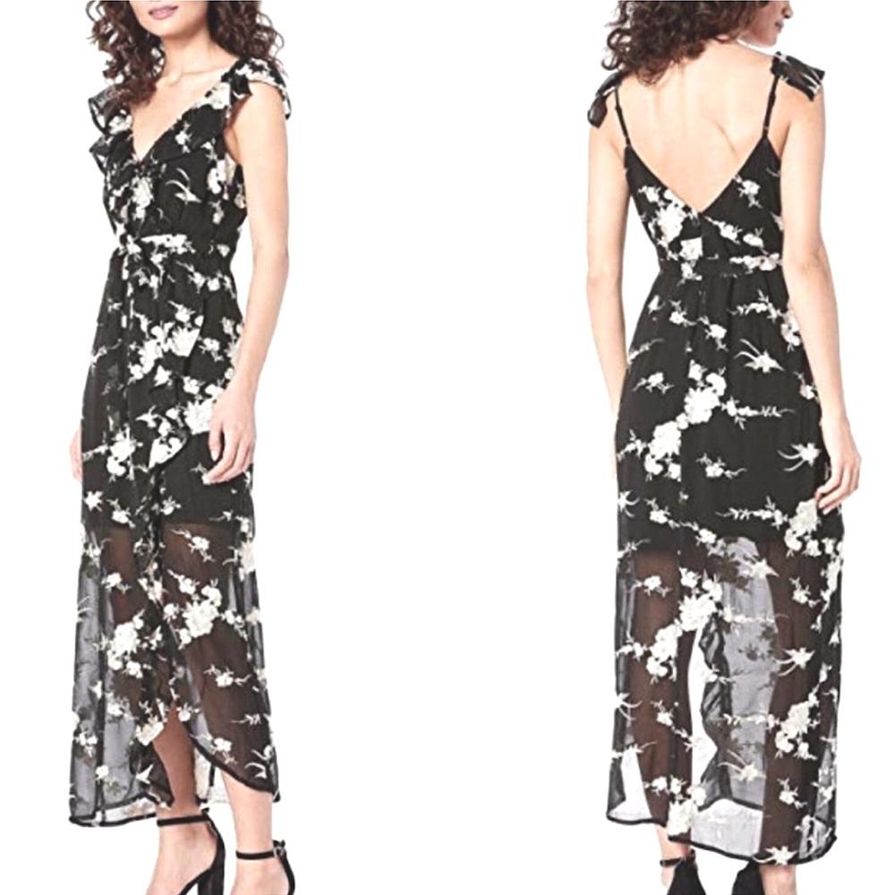[Bardot] Black & Gold Embroidered Floral Wrap Dress